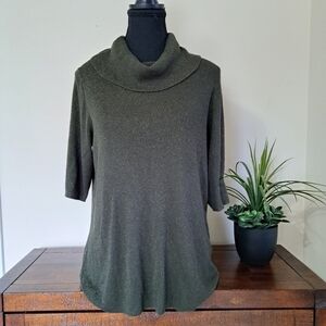 Laura Metallic Cowl Neck Sweater Green Women's Size XL Shimmer Lightweight